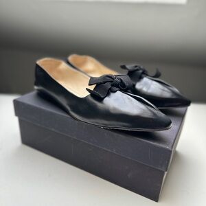 Theory Black Leather Flats  Klomo Goat